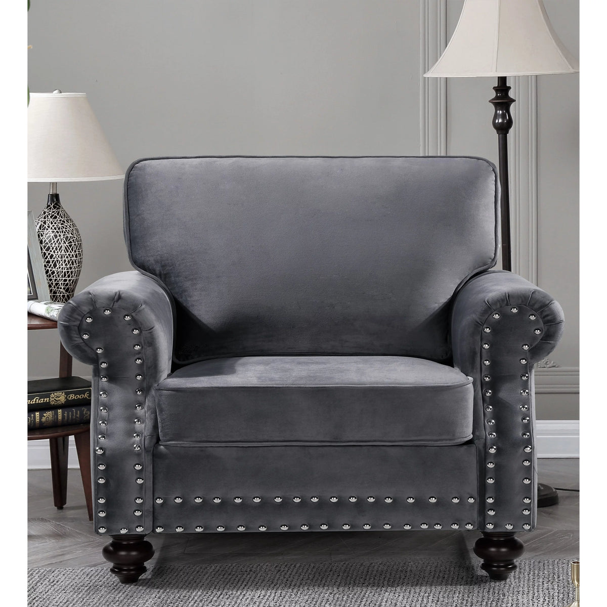 Grey Velvet Chair B4301