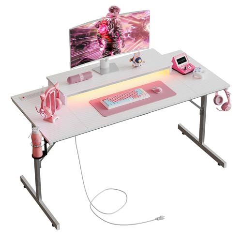 42 inch Black Marble Gaming Desk with LED Lights I299808