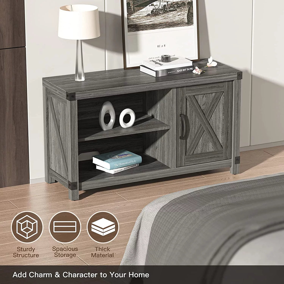 Grey Wood TV Stand with Storage K783