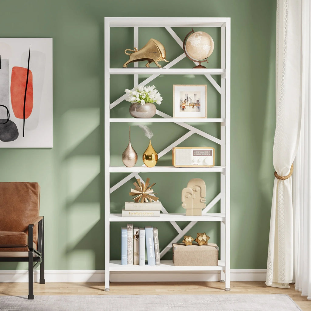 71" 6 Tier Rustic Brown Wood Etagere Bookcase M80024