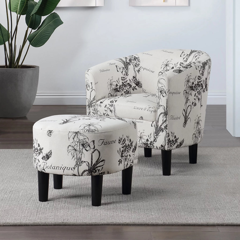 Botanical Print Accent Chair with Ottoman A3372