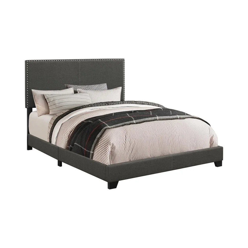 Twin Upholstered Bed with Nailhead Trim Charcoal E5916