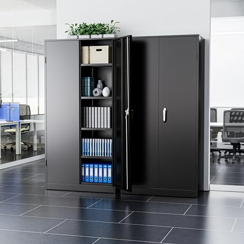 Metal Storage Cabinet with Lock, 2 Doors and Adjustable Shelves T727
