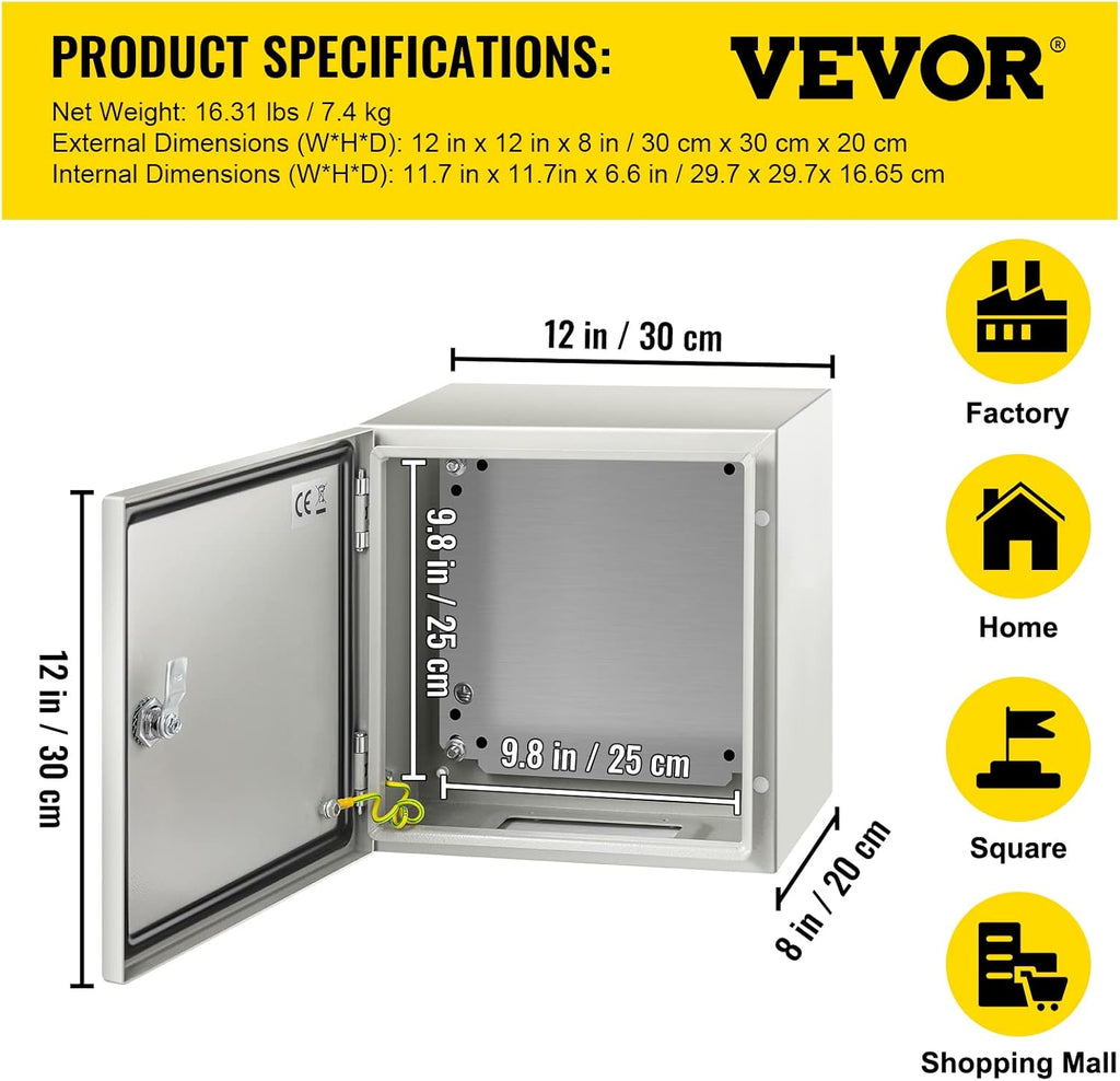 12 x 12 x 8'' NEMA 4X Steel Electrical Enclosure E759