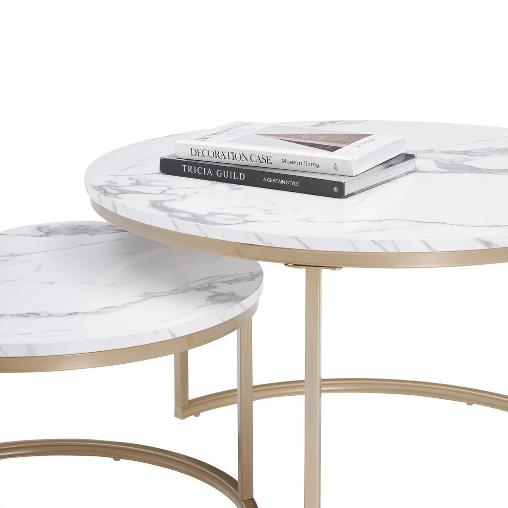 White Faux Marble Top Round Nesting Coffee Table Set M8633