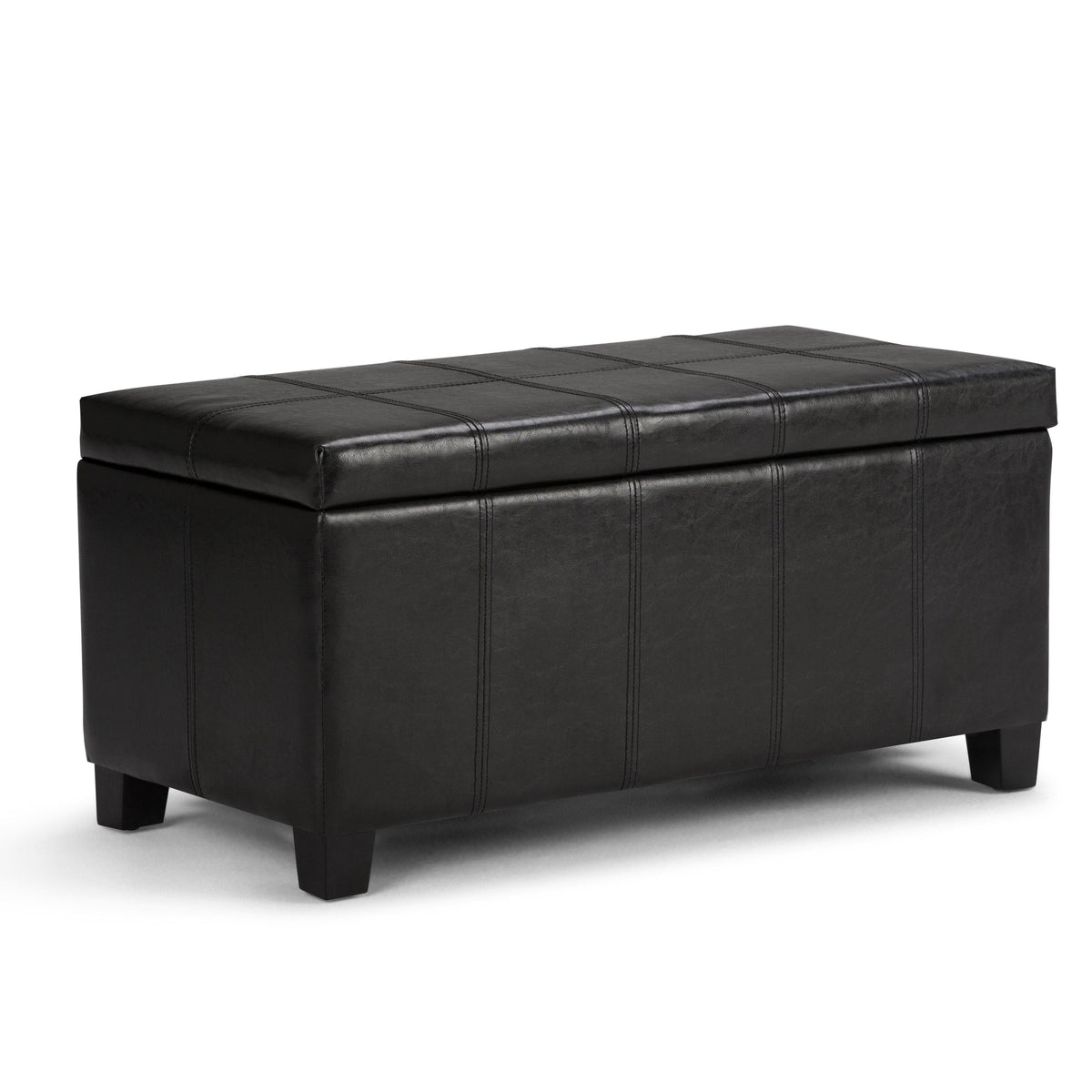 Midnight Black Faux Leather Storage Ottoman B5254