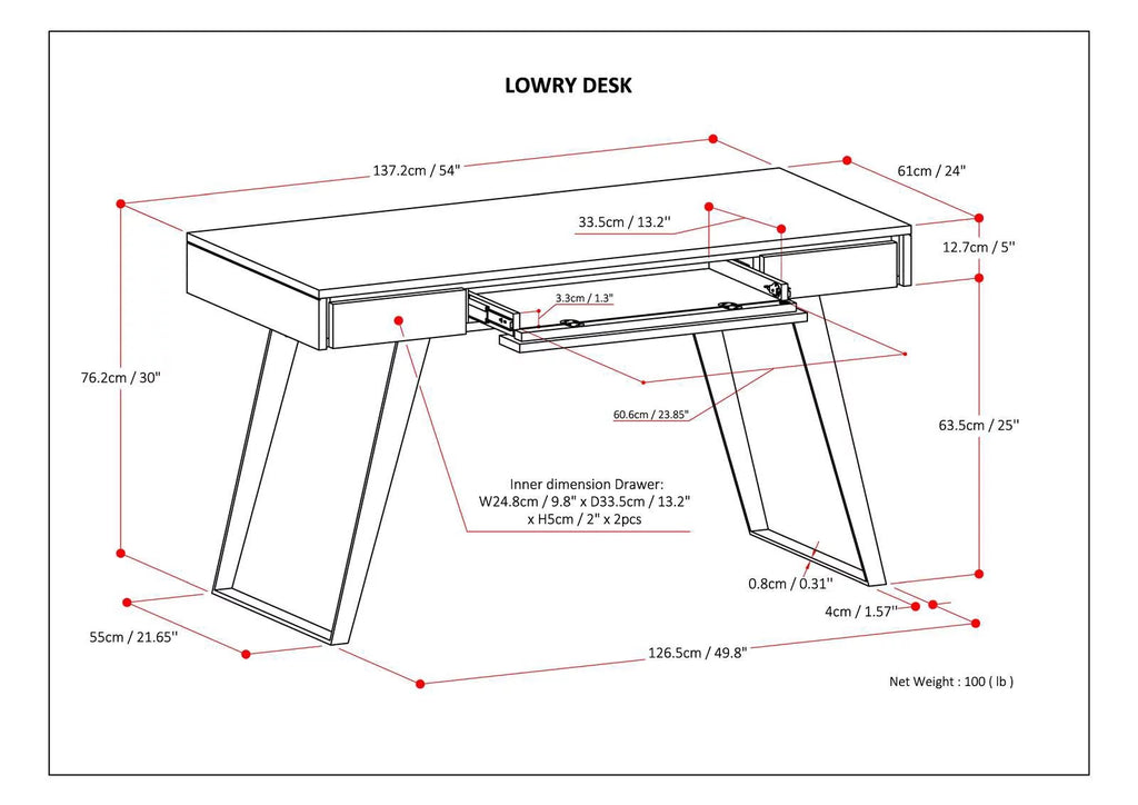 Distressed White Wood Desk with Keyboard Tray L828
