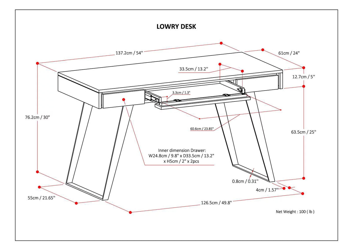 Distressed White Wood Desk with Keyboard Tray L828