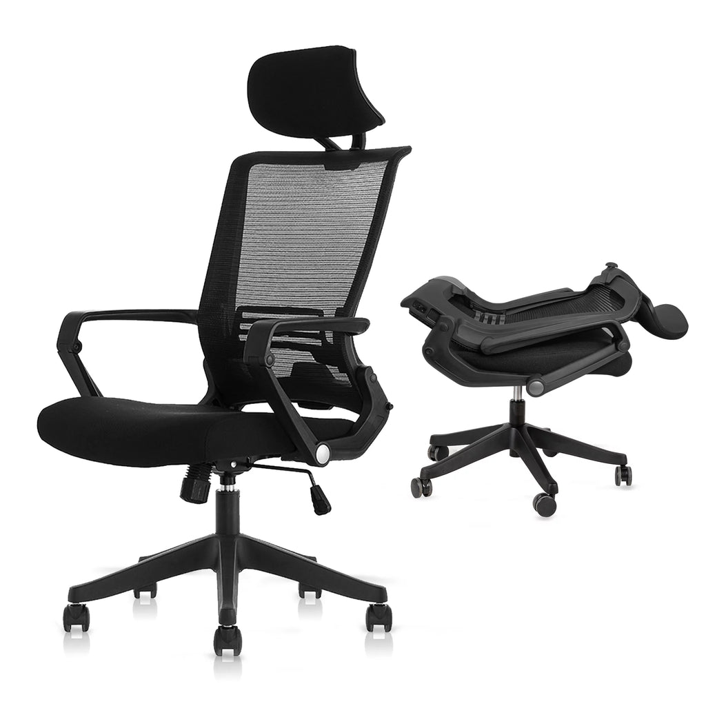 Black Ergonomic Mesh Office Chair with Footrest V13648