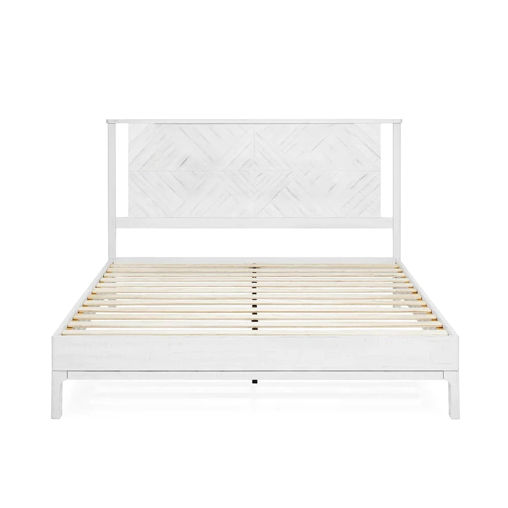 Queen Platform Bed Frame with Headboard Solid Wood Black Y19016