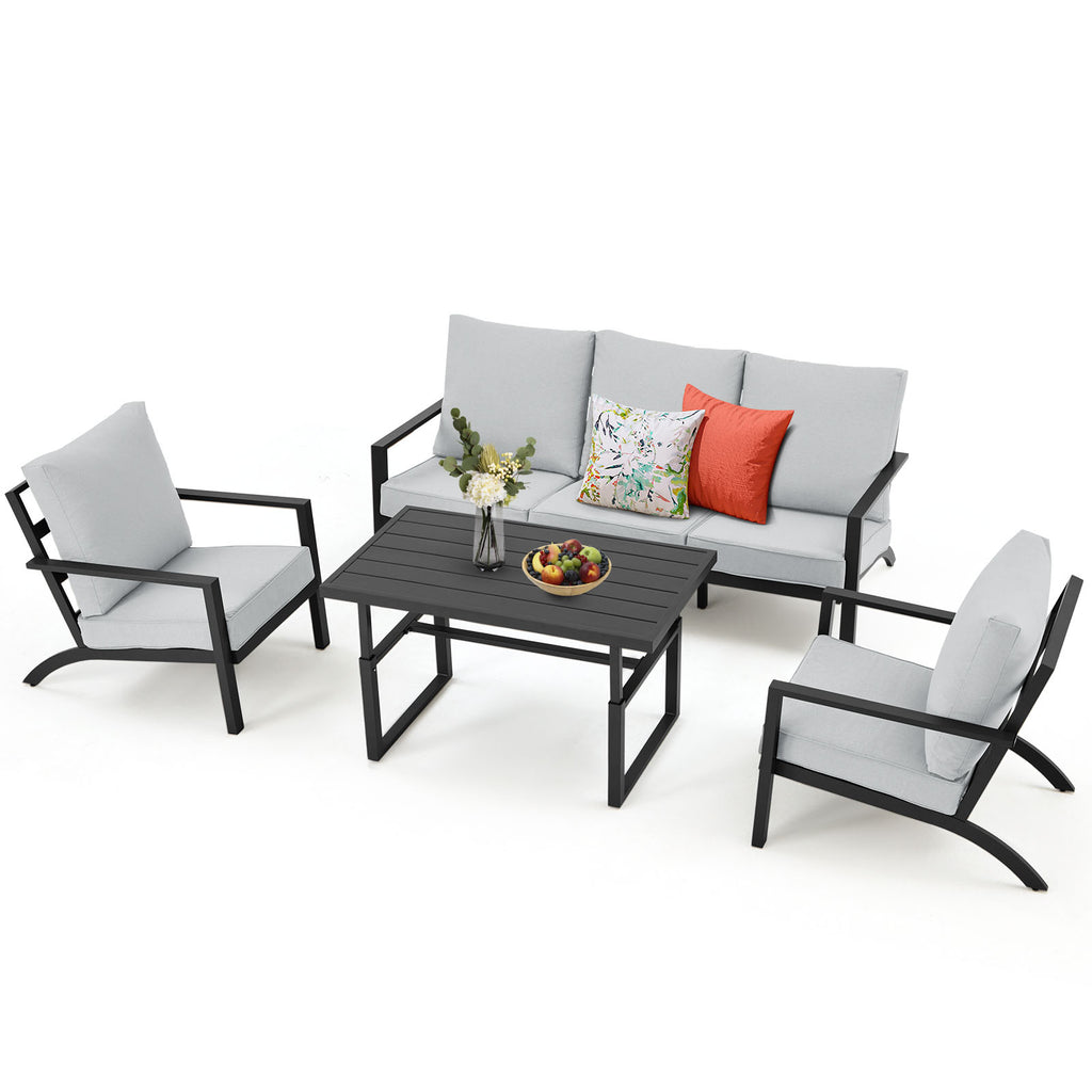 Aluminum Patio Furniture Set with Grey Cushions X6273