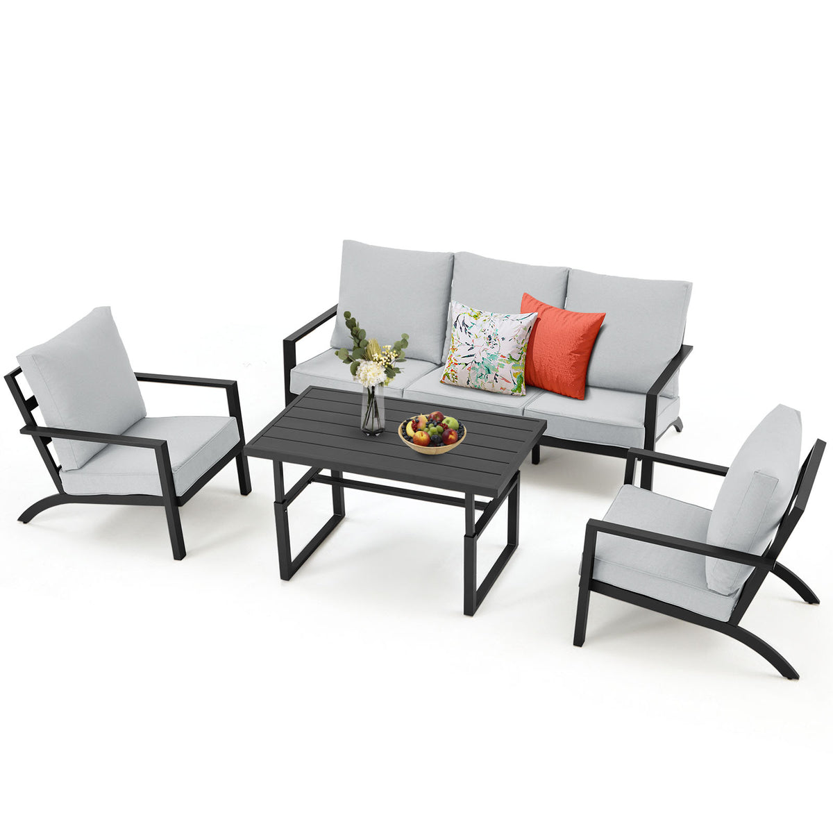 Aluminum Patio Furniture Set with Grey Cushions X6273