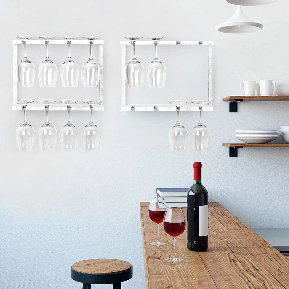 Set of 2 Wall Mounted Wood Wine Glass Rack S771293