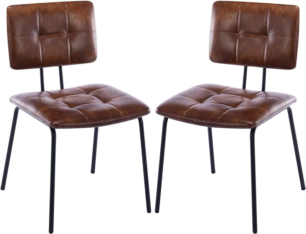 Faux Leather Upholstered Dining Chairs Set of 2 with Metal Legs T74396