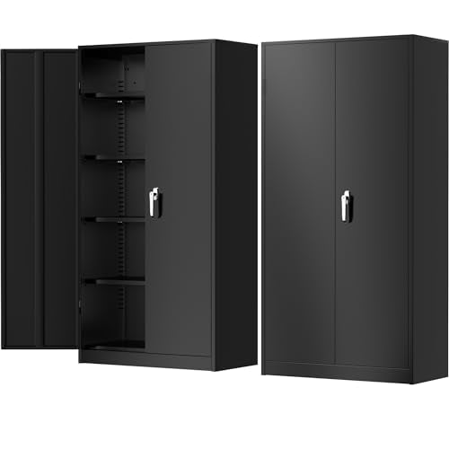 Metal Storage Cabinet with Lock, 2 Doors and Adjustable Shelves T727
