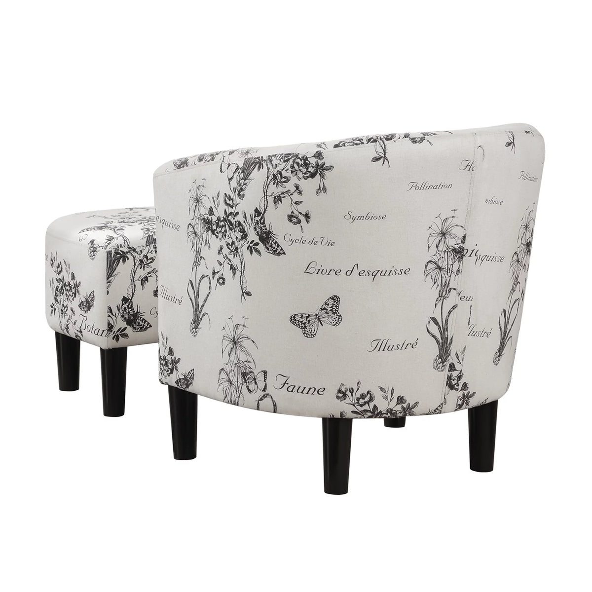 Botanical Print Accent Chair with Ottoman A3372