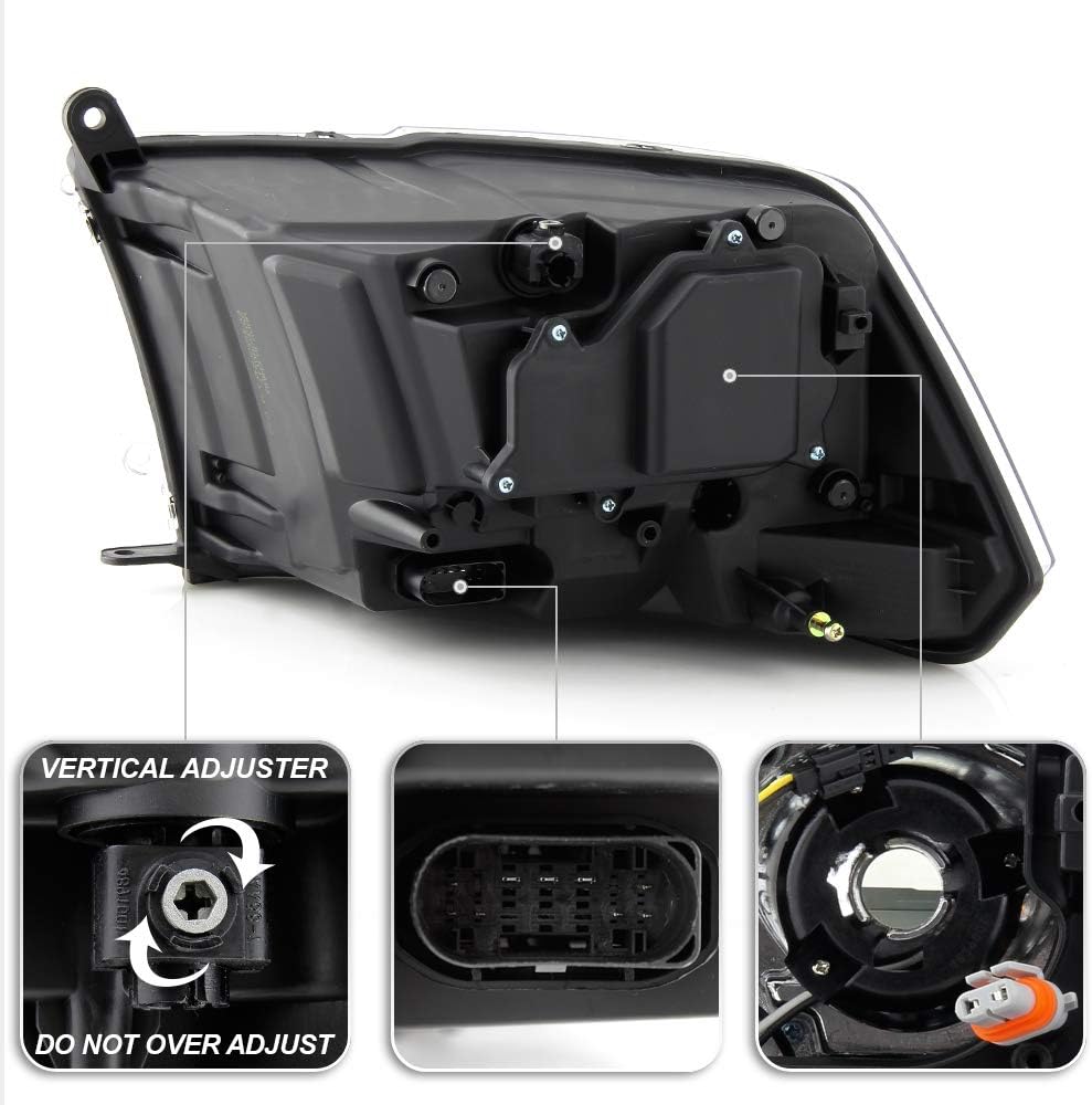 2013-2015 Dodge Ram 1500 2500 3500 Black Trim Headlamp Passenger Side K51486