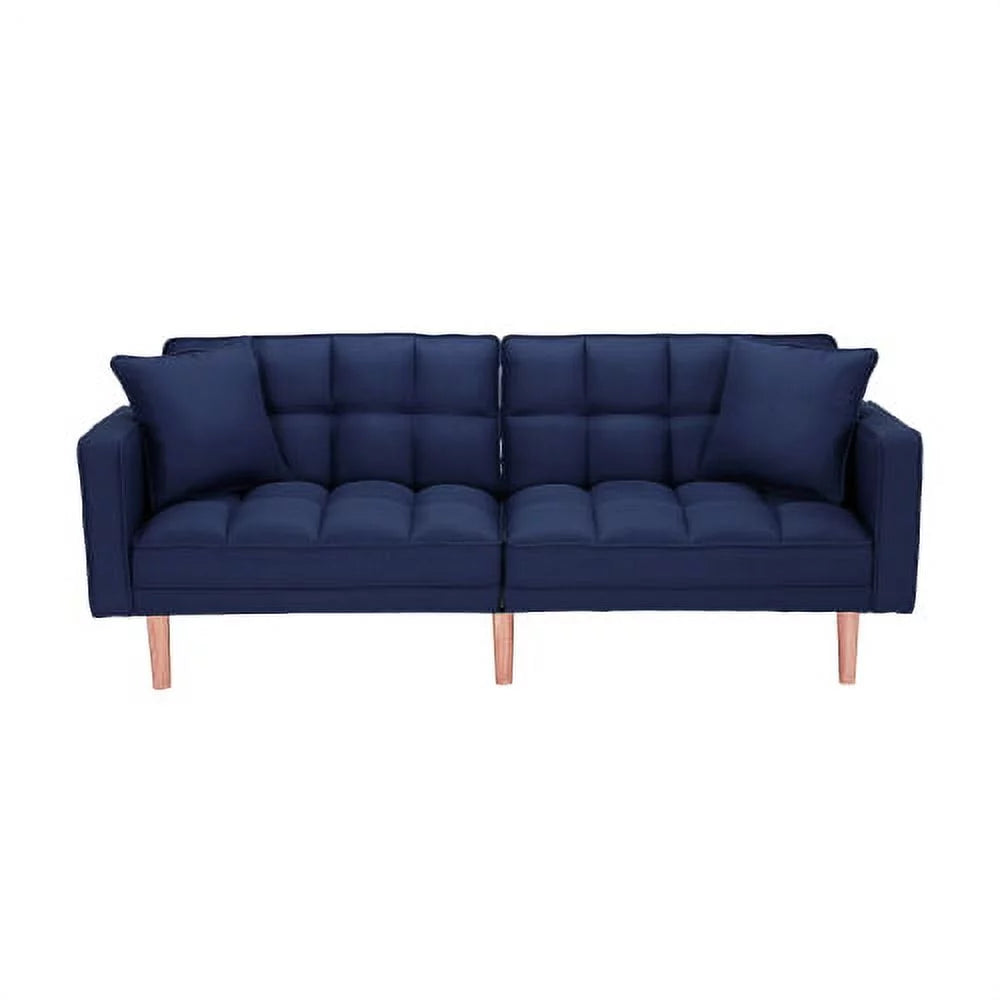 Navy Blue Memory Foam Futon Sofa Bed with 2 Pillows U787