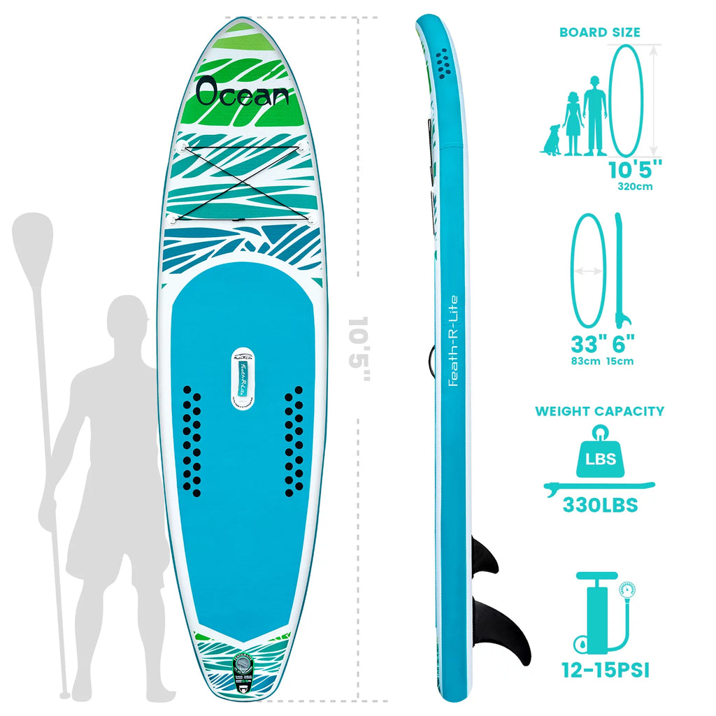 Light Green Inflatable Paddle Board 10'5''x33''x6'' with Paddle Backpack Pump T9777