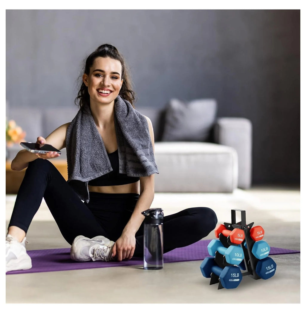 Neoprene Dumbbell Hand Weight Set with Rack E8525