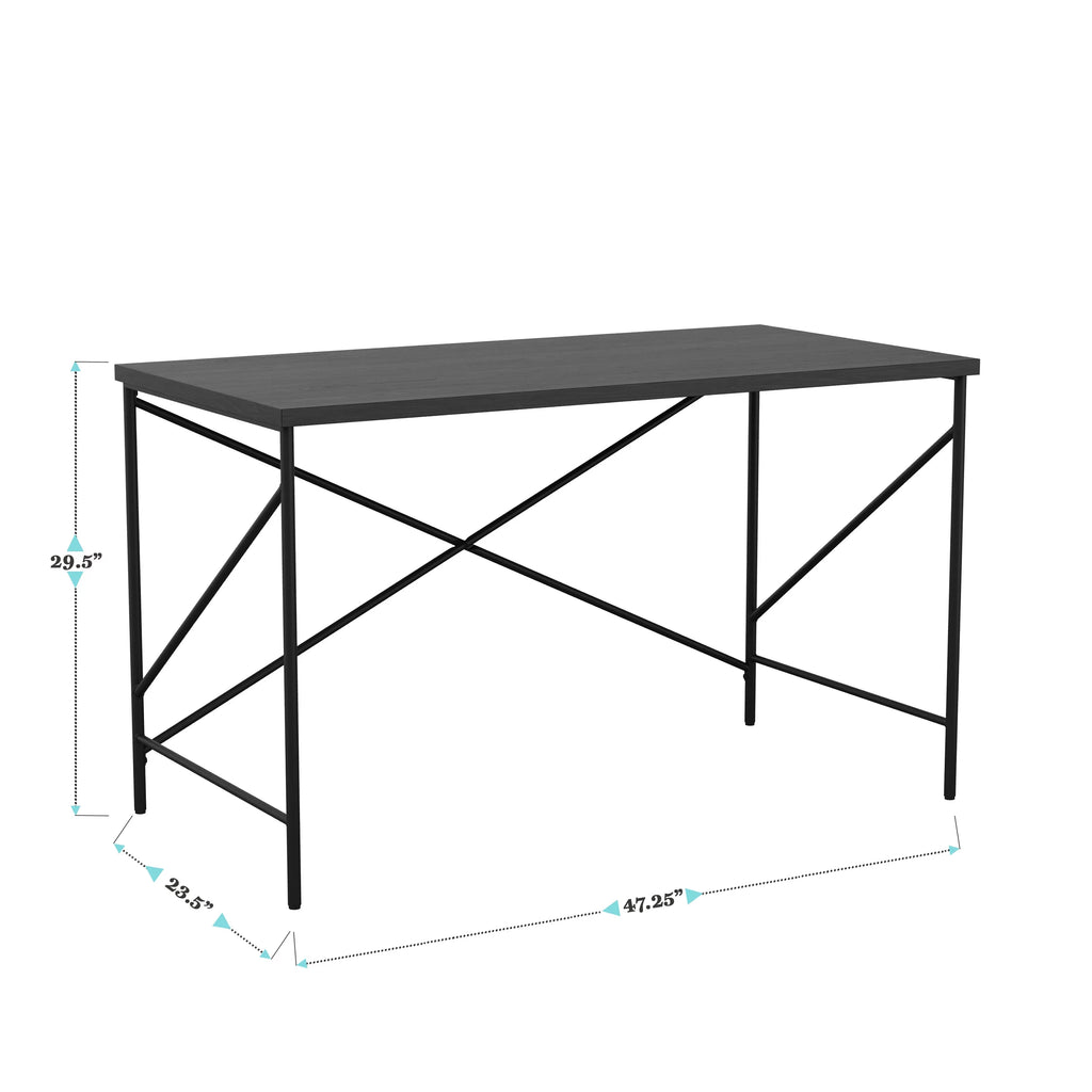 Black Wood Grain Parsons Desk with Metal X-Frame B7701