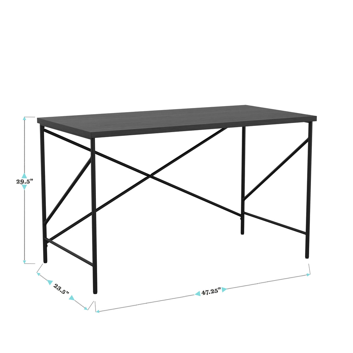 Black Wood Grain Parsons Desk with Metal X-Frame B7701