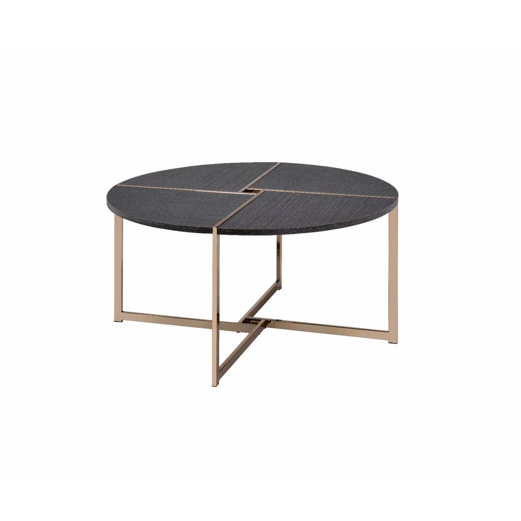 Round Wooden Coffee Table in Black and Champagne F93656