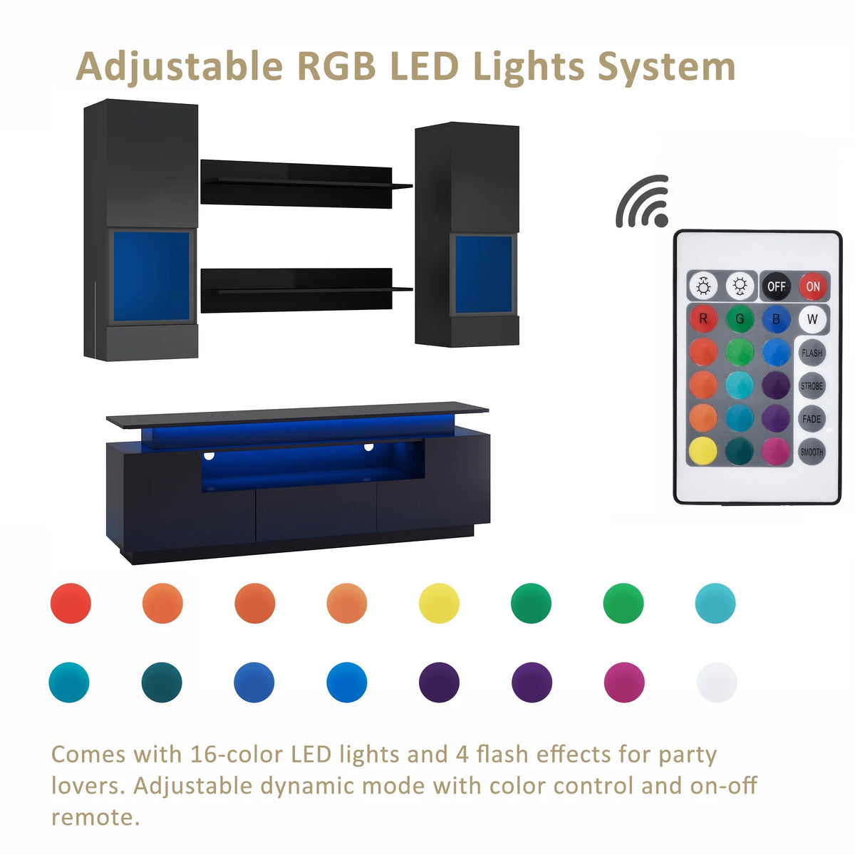 Black 5 Pieces Wall Mounted TV Stand with LED Light Strips B8714