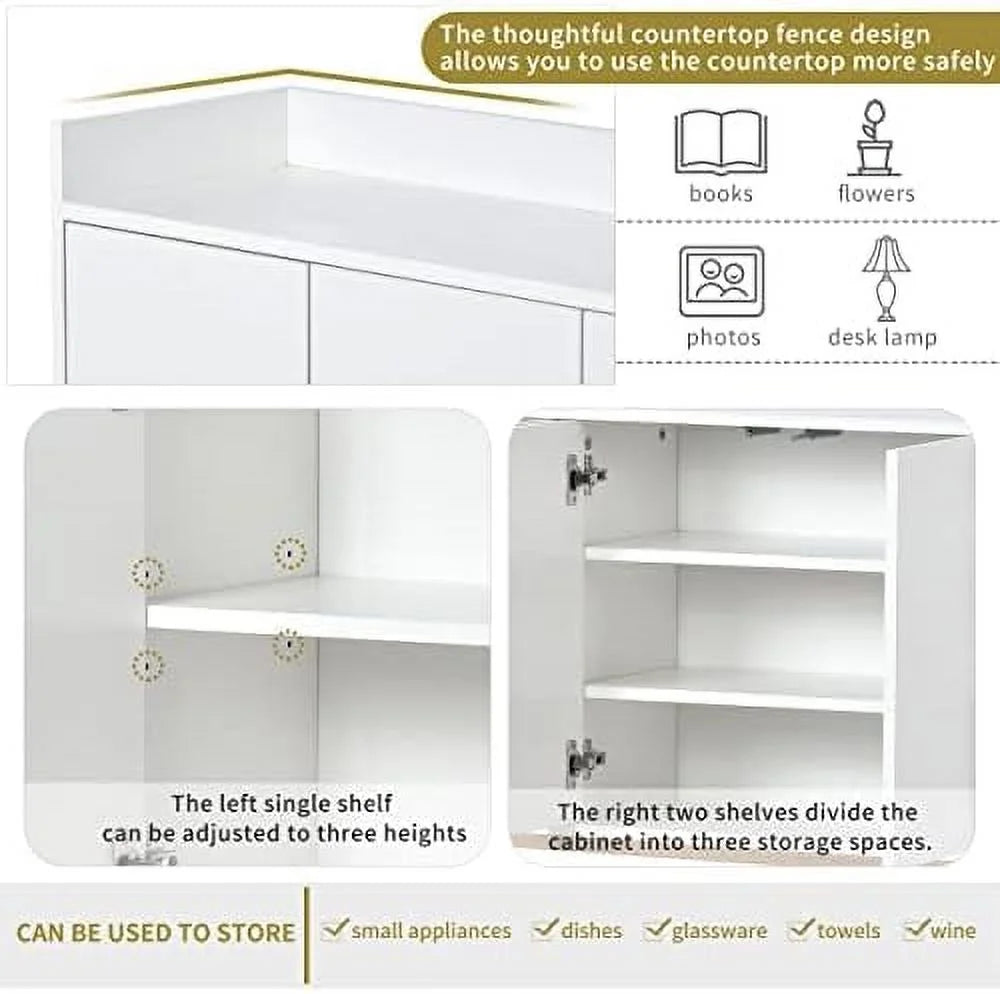 Modern Sideboard Buffet Cabinet with 4 Doors Adjustable Shelves Metal Legs White M589665