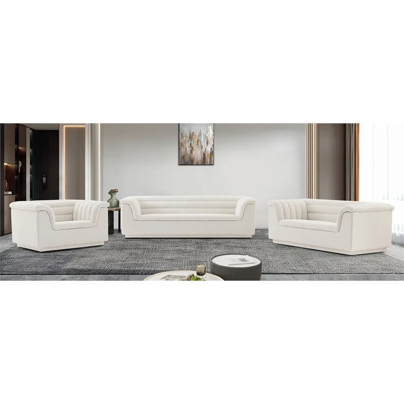 Cream Boucle Fabric Loveseat W8529