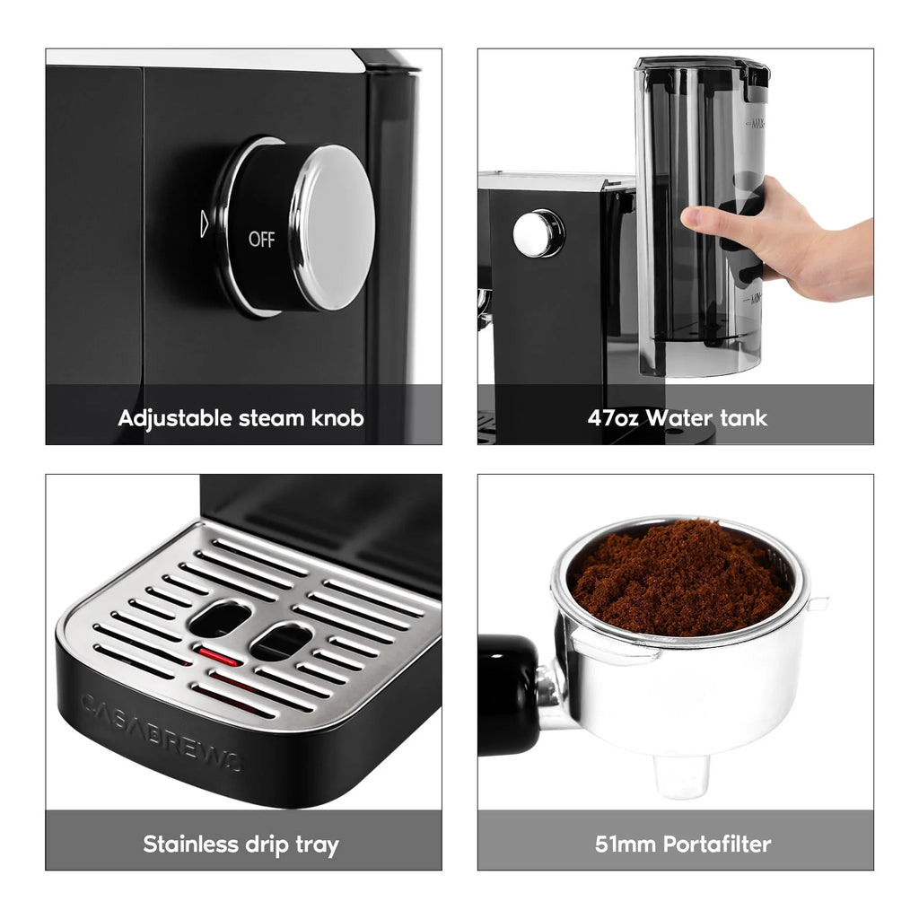 20 Bar Espresso Machine with Steam Wand, 49 oz Water Tank W848578