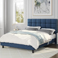 Navy Blue Full Size Upholstered Platform Bed with Tufted Headboard S9527