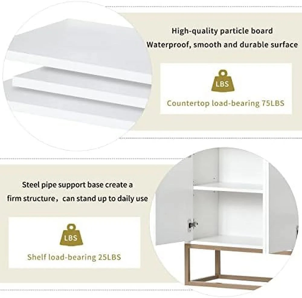 Modern Sideboard Buffet Cabinet with 4 Doors Adjustable Shelves Metal Legs White M589665
