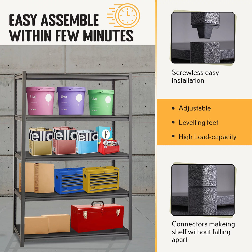 5 Tier Heavy Duty Adjustable Steel Storage Rack, Black E15856