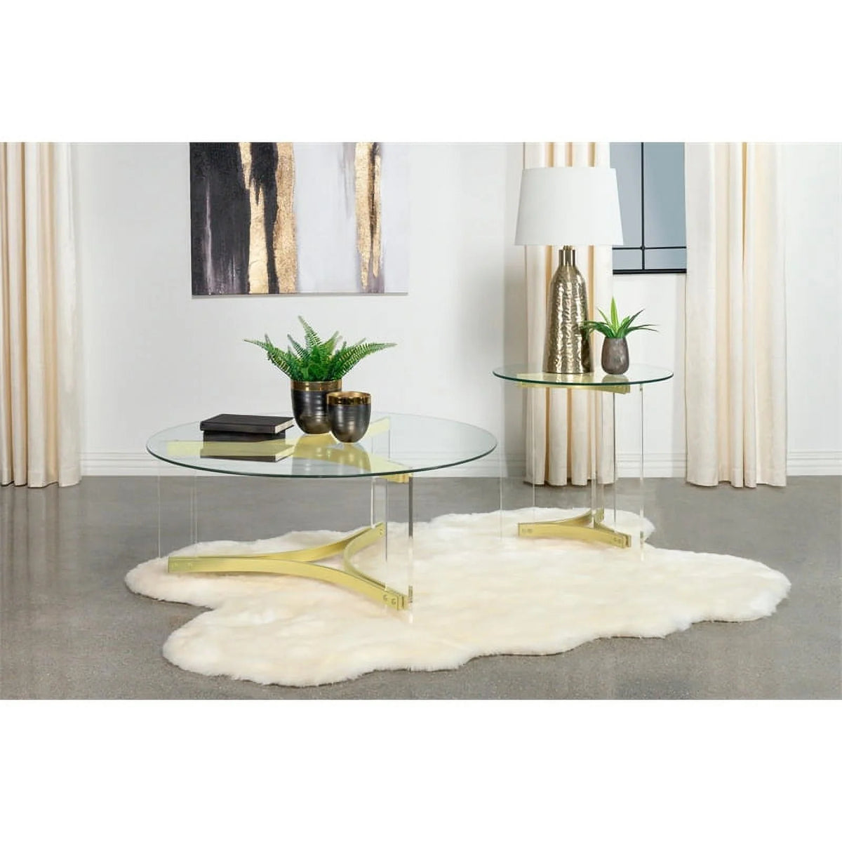 Round Glass Coffee Table with Acrylic Legs Q727
