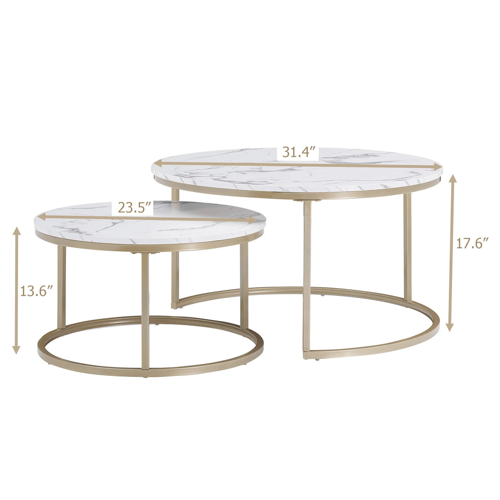 White Faux Marble Top Round Nesting Coffee Table Set M8633