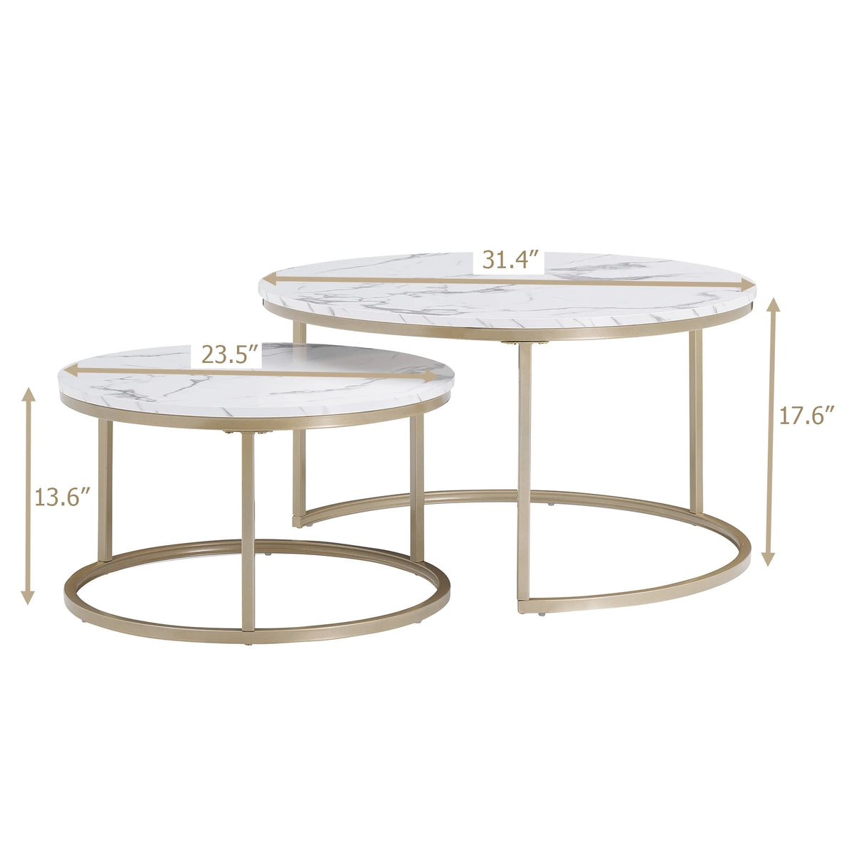 White Faux Marble Top Round Nesting Coffee Table Set M8633