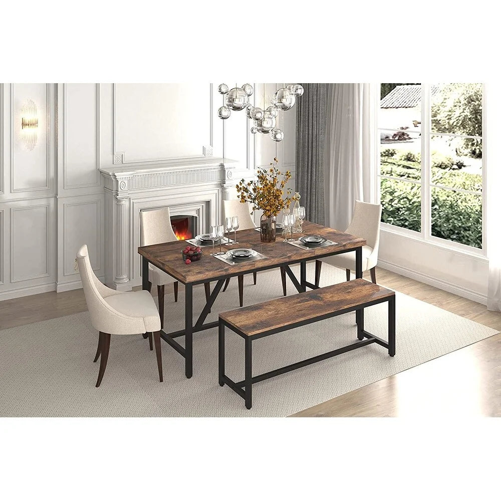 70 x 35 Inch Large Wood Dining Table with Metal Frame V80918