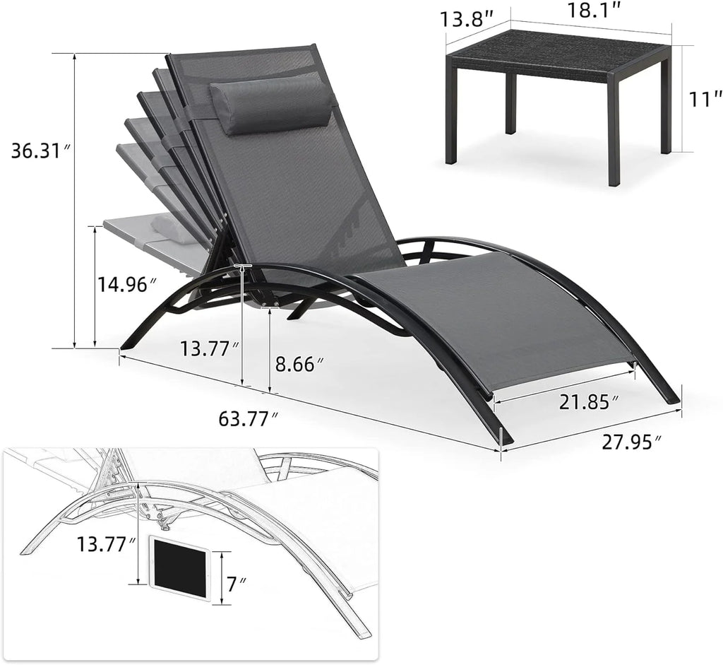 Oversized Adjustable Chaise Lounge Chair Set with Side Table H173974