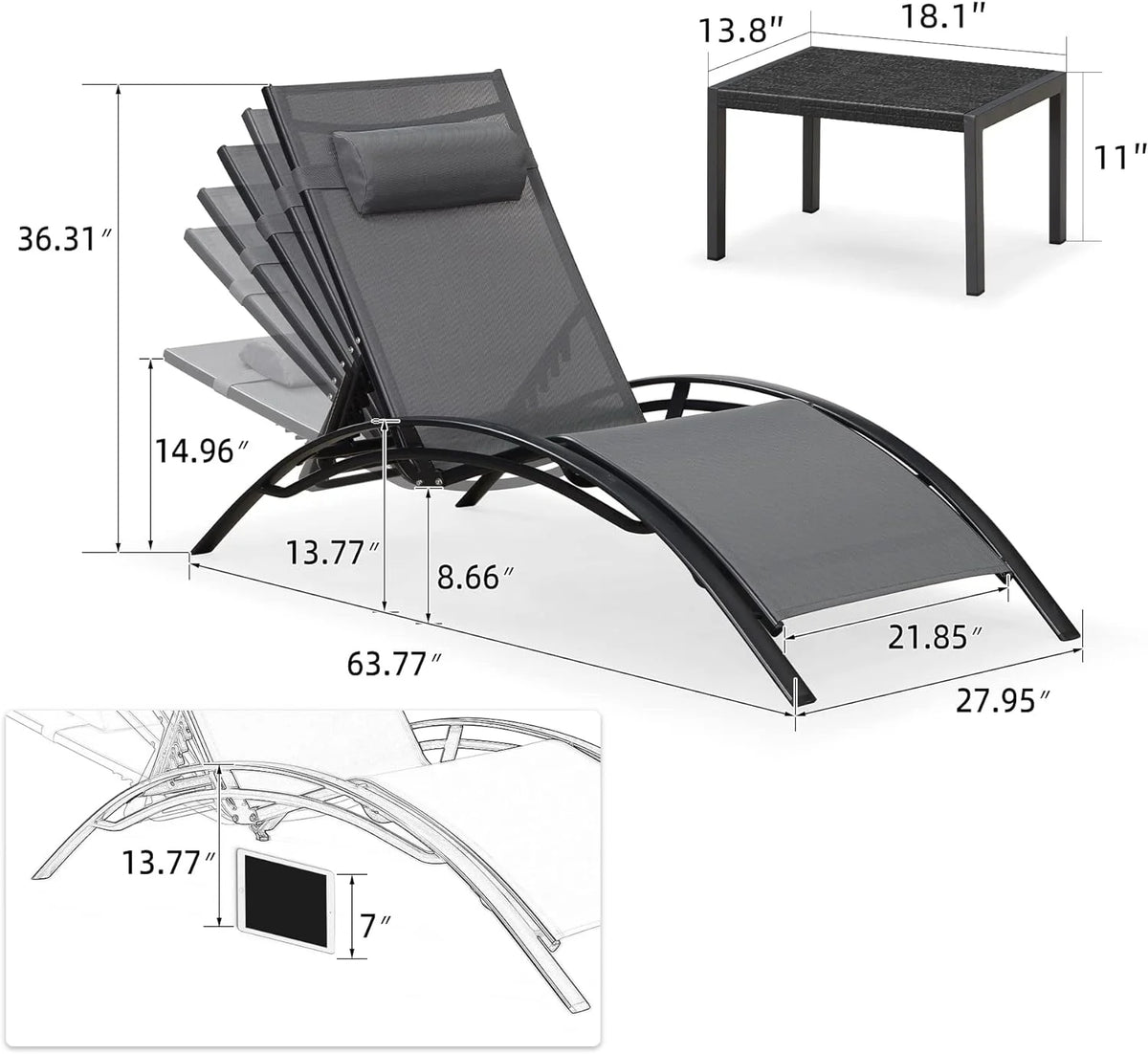 Oversized Adjustable Chaise Lounge Chair Set with Side Table H173974