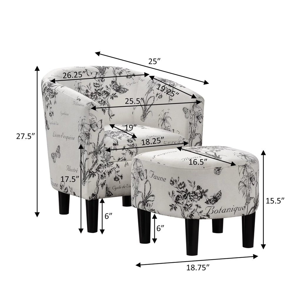 Botanical Print Accent Chair with Ottoman A3372