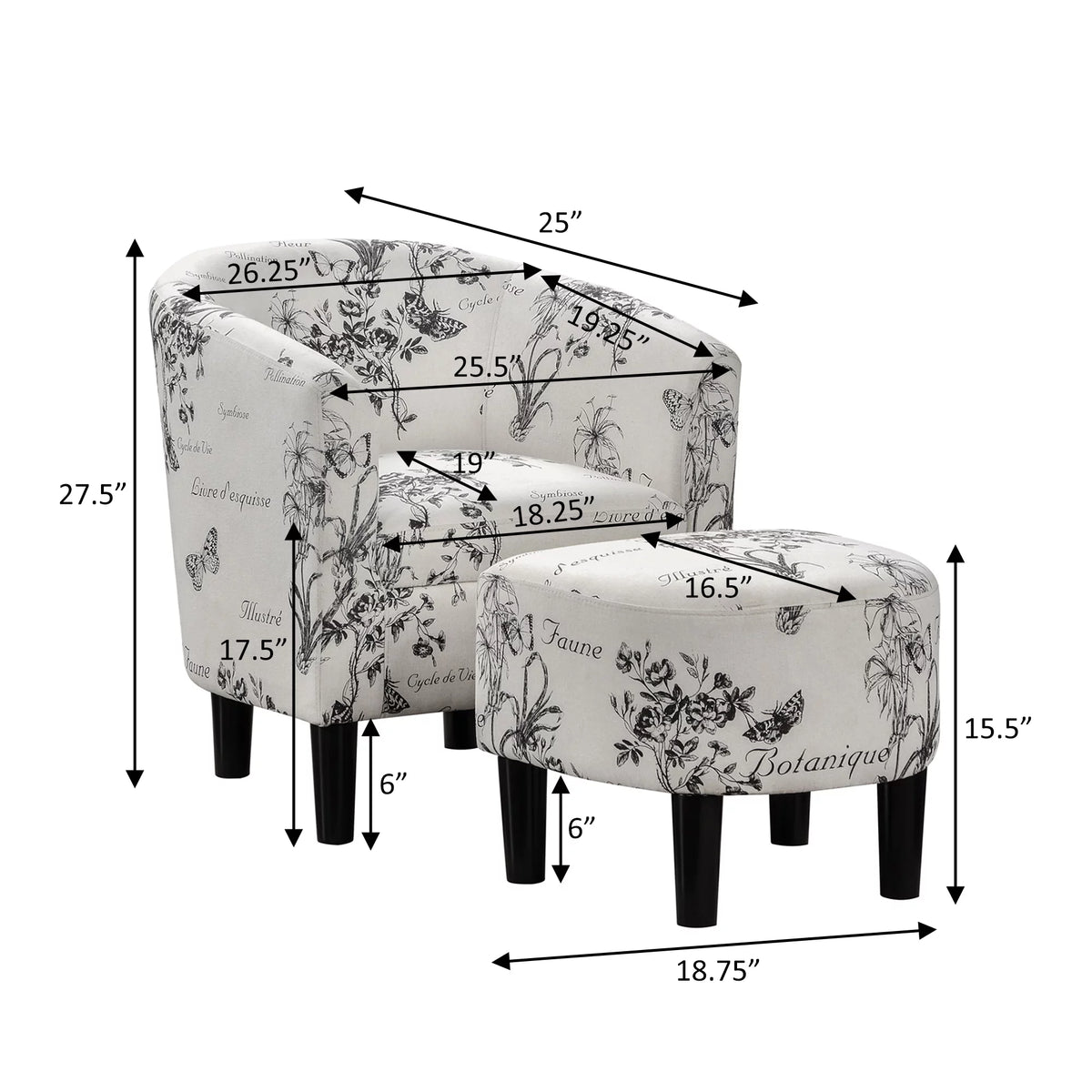 Botanical Print Accent Chair with Ottoman A3372
