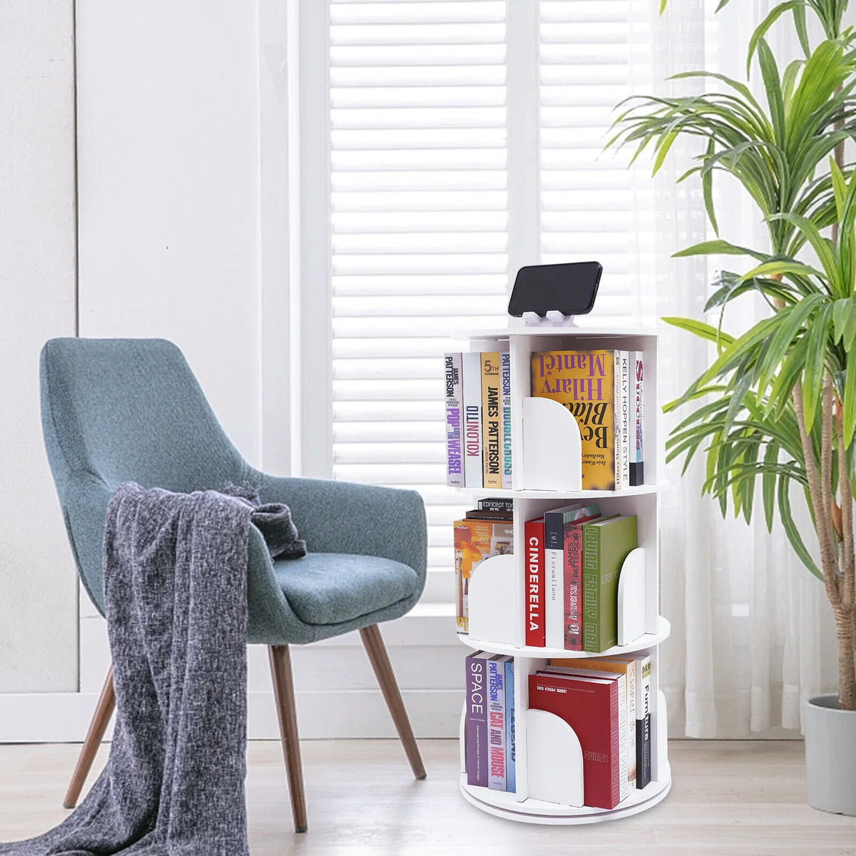 3-Tier 360° Rotating White Bookshelf R21252