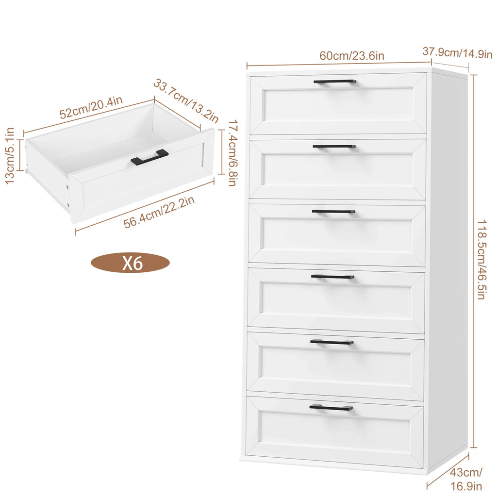 White 6 Drawer Tall Dresser X23725