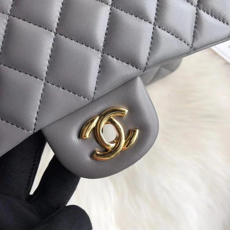 Grey Lambskin Leather Flap Bag P617053