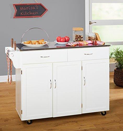 White Kitchen Cart with Stainless Steel Top M699719