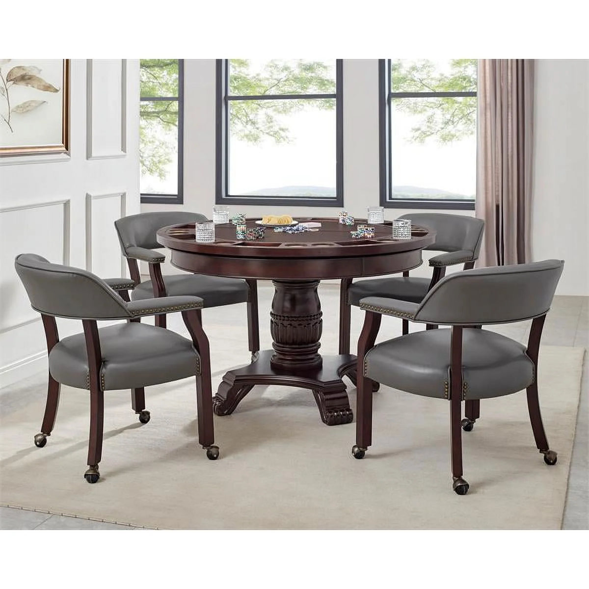 Gray Faux Leather Arm Chair with Casters L307