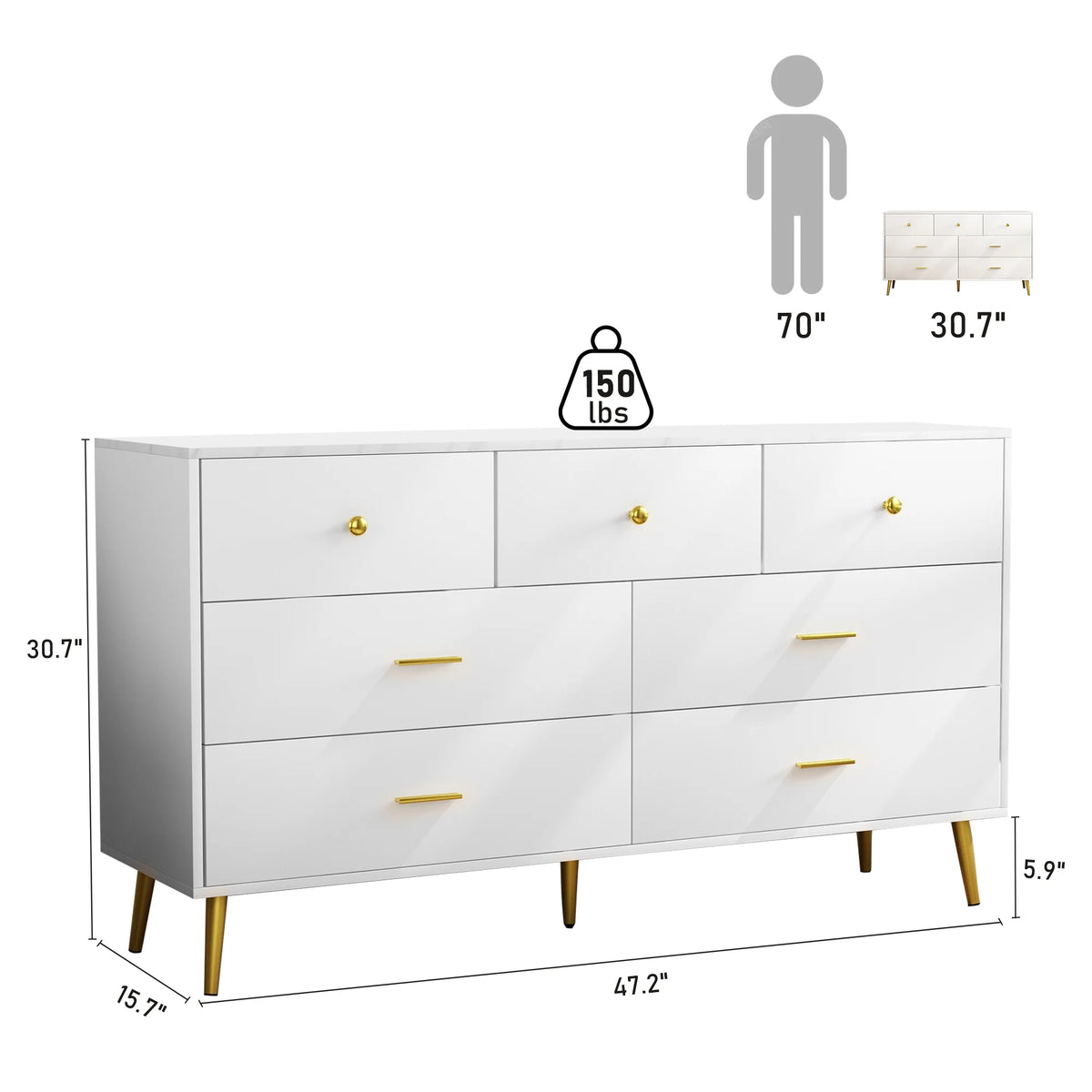 White 7 Drawer Wood Dresser Q8364