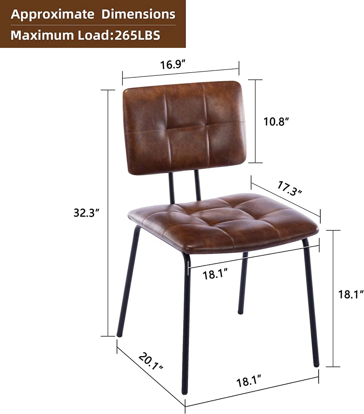 Faux Leather Upholstered Dining Chairs Set of 2 with Metal Legs T74396
