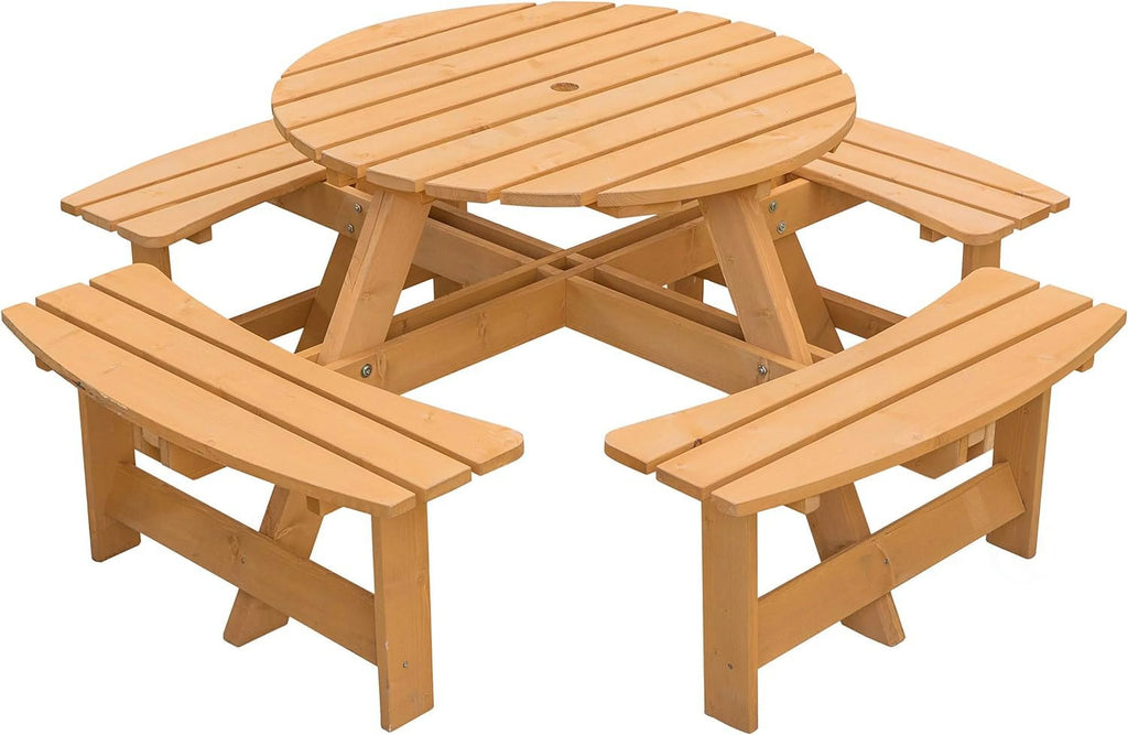 Wooden Round Picnic Table with Bench V2835